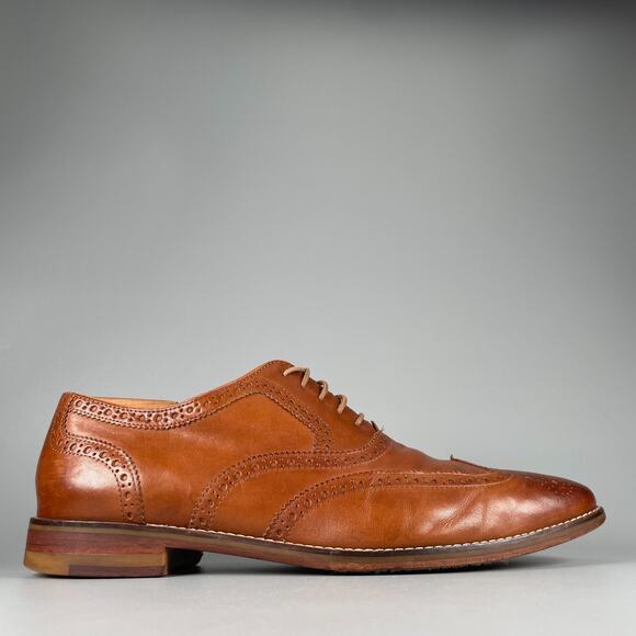 Cole Haan Cambridge Men 11 M British Tan Leather Wingtip Oxford Dress Shoes EUC